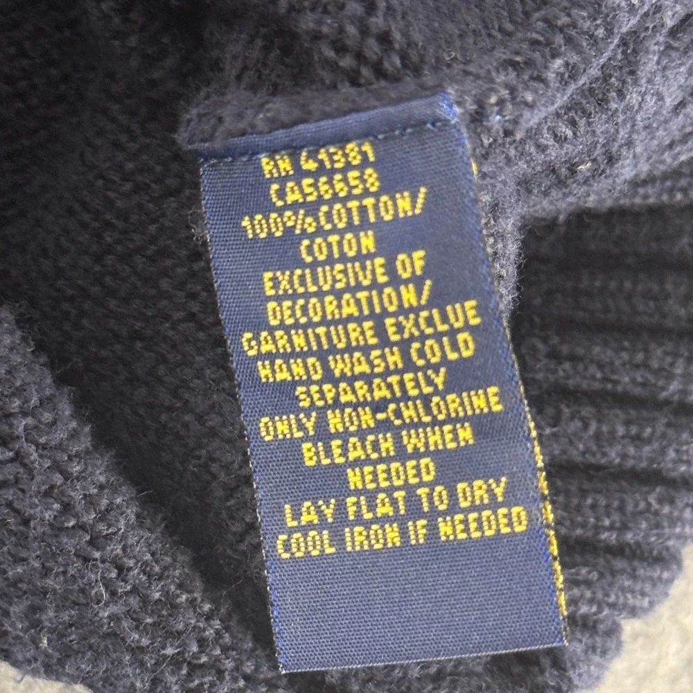 Polo Ralph Lauren Mens Navy Blue Mock Neck Button Cotton Sweater Size M
